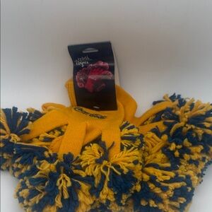 Coca Cola yellow/ blue Spirit Fingerz Pom Pom finger Gloves NWT